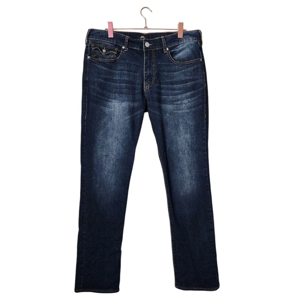 TRUE RELIGION Ricky Relaxed Straight Jeans Dark Wash Flap Pockets Size 36